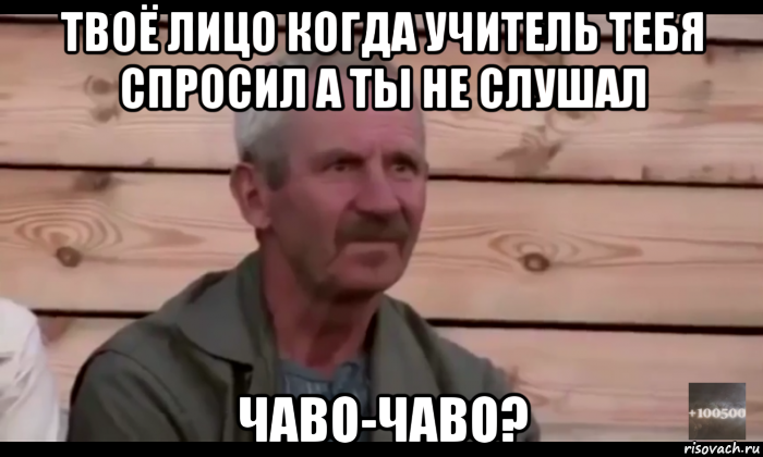 твоё лицо когда учитель тебя спросил а ты не слушал чаво-чаво?, Мем  Охуевающий дед