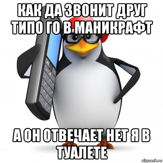 как да звонит друг типо го в маникрафт а он отвечает нет я в туалете, Мем   Пингвин звонит