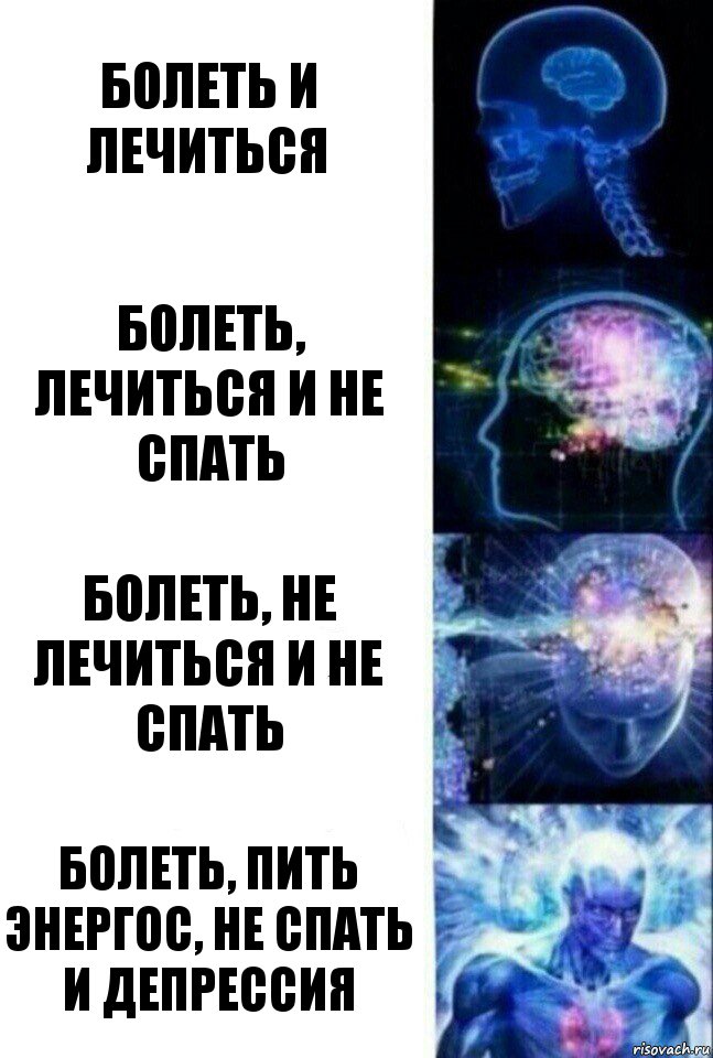 Болеть и лечиться Болеть, лечиться и не спать Болеть, не лечиться и не спать Болеть, пить энергос, не спать и депрессия, Комикс  Сверхразум