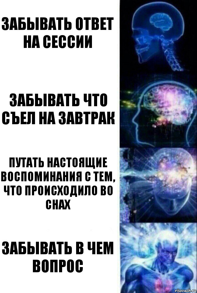 Забывать ответ на сессии Забывать что съел на завтрак Путать настоящие воспоминания с тем, что происходило во снах Забывать в чем вопрос, Комикс  Сверхразум