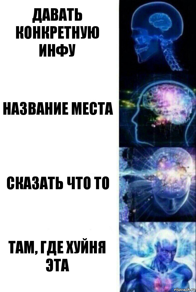 Давать конкретную инфу Название места Сказать что то Там, где хуйня эта