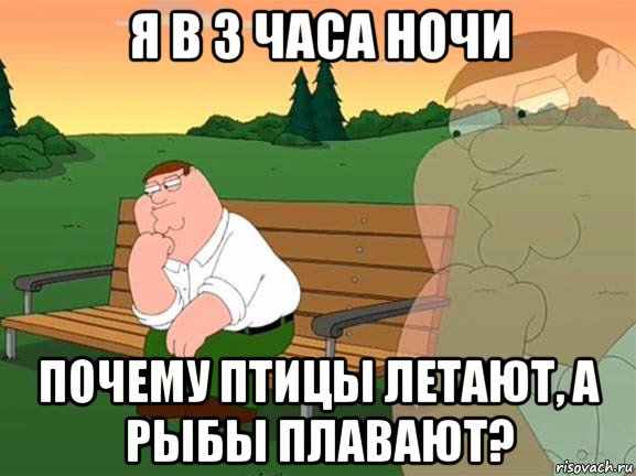 я в 3 часа ночи почему птицы летают, а рыбы плавают?, Мем Задумчивый Гриффин