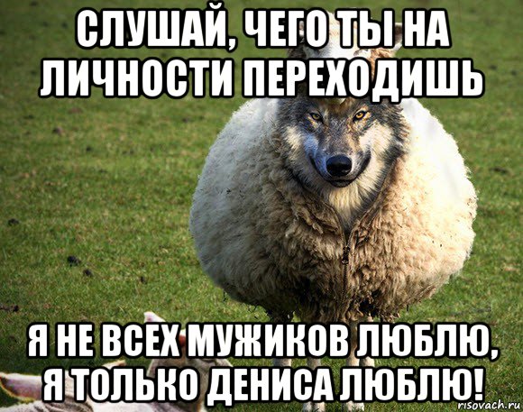 слушай, чего ты на личности переходишь я не всех мужиков люблю, я только дениса люблю!, Мем Злая Овца