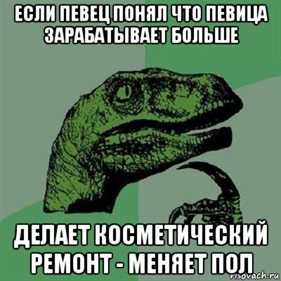 если певец понял что певица зарабатывает больше делает косметический ремонт - меняет пол, Мем Филосораптор