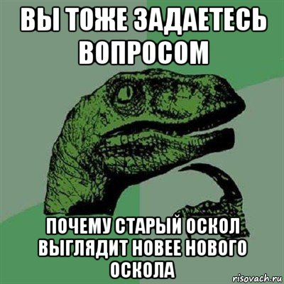 вы тоже задаетесь вопросом почему старый оскол выглядит новее нового оскола, Мем Филосораптор