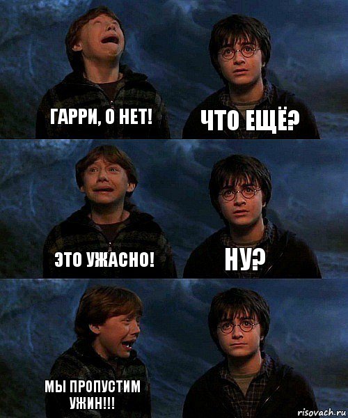 Гарри, о нет! Что ещё? Это ужасно! Ну? Мы пропустим ужин!!! , Комикс гарри и рон в пещере пауков