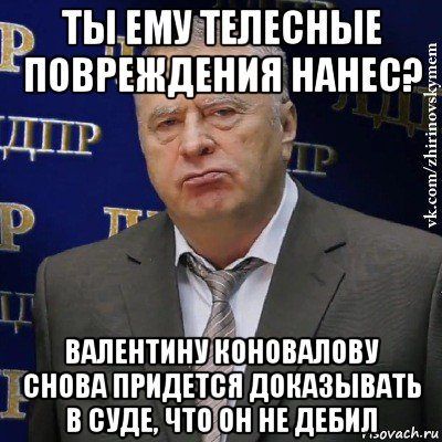 ты ему телесные повреждения нанес? валентину коновалову снова придется доказывать в суде, что он не дебил, Мем Хватит это терпеть (Жириновский)