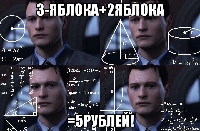 3-яблока+2яблока =5рублей!, Мем  Коннор задумался