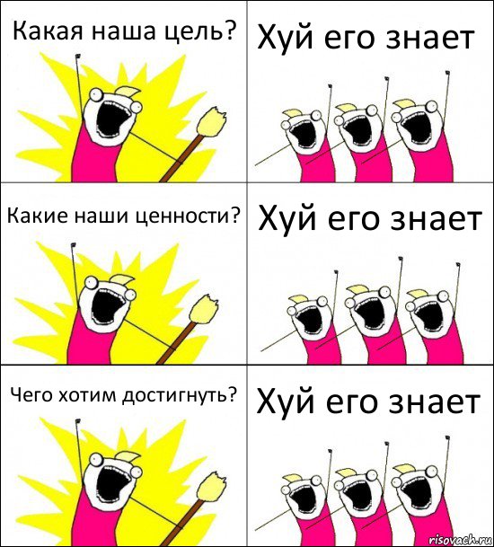 Какая наша цель? Хуй его знает Какие наши ценности? Хуй его знает Чего хотим достигнуть? Хуй его знает, Комикс кто мы