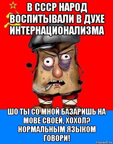 в ссср народ воспитывали в духе интернационализма шо ты со мной базаришь на мове своей, хохол? нормальным языком говори!, Мем Малорашка