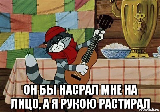  он бы насрал мне на лицо, а я рукою растирал, Мем Грустный Матроскин с гитарой