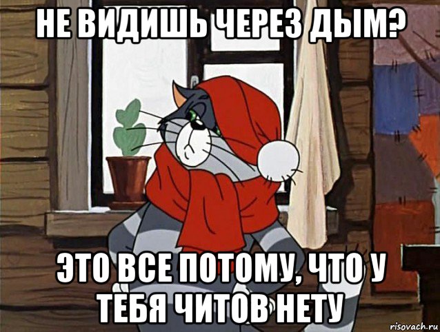 не видишь через дым? это все потому, что у тебя читов нету, Мем Кот Матроскин