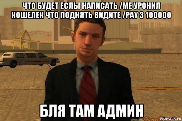 что будет еслы написать /me уронил кошелек что поднять видите /pay 3 100000 бля там админ, Мем САМП