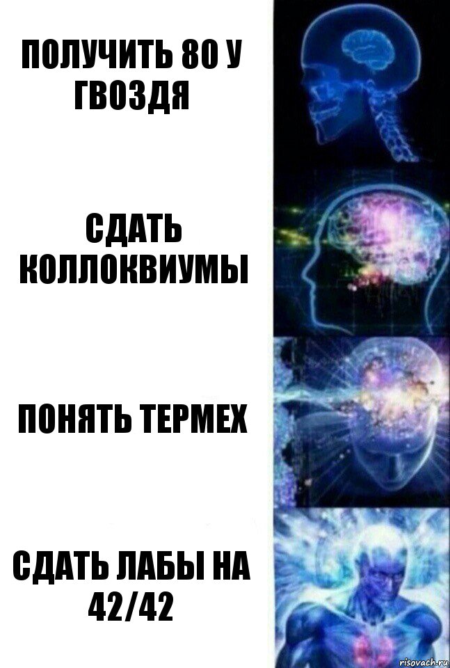 Получить 80 у Гвоздя Сдать коллоквиумы Понять Термех Сдать лабы на 42/42