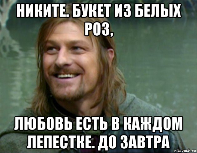 никите. букет из белых роз, любовь есть в каждом лепестке. до завтра, Мем Тролль Боромир