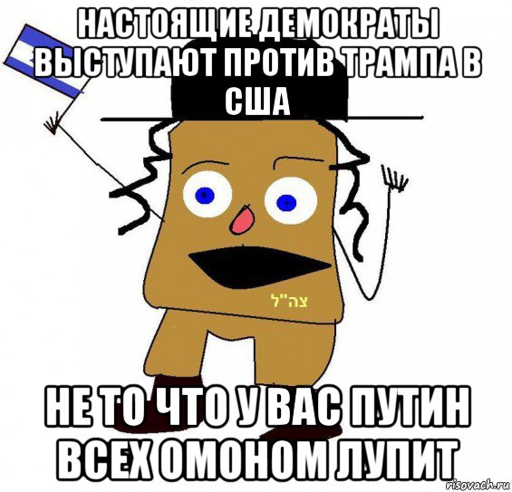 настоящие демократы выступают против трампа в сша не то что у вас путин всех омоном лупит, Мем  ватник сионист
