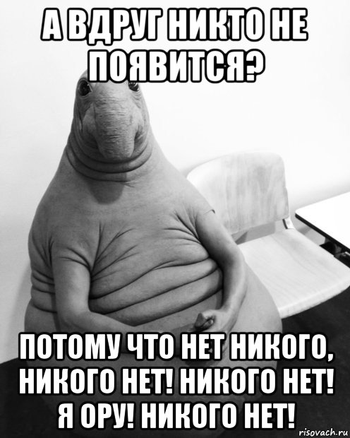 а вдруг никто не появится? потому что нет никого, никого нет! никого нет! я ору! никого нет!, Мем  Ждун