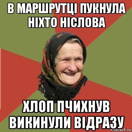 в маршрутці пукнула ніхто ніслова хлоп пчихнув викинули відразу, Мем  Бабушка