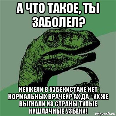 а что такое, ты заболел? неужели в узбекистане нет нормальных врачей? ах да - их же выгнали из страны тупые кишлачные узбеки!, Мем Филосораптор