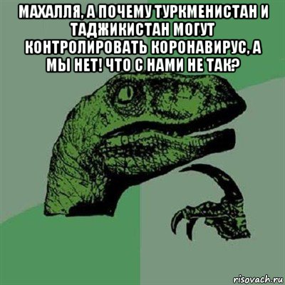 махалля, а почему туркменистан и таджикистан могут контролировать коронавирус, а мы нет! что с нами не так? , Мем Филосораптор