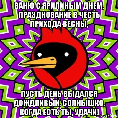 ваню с ярилиным днем, празднование в честь прихода весны, пусть день выдался дождливый, солнышко, когда есть ты, удачи!, Мем Омская птица