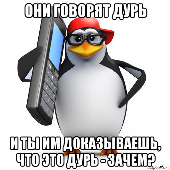 они говорят дурь и ты им доказываешь, что это дурь - зачем?, Мем   Пингвин звонит