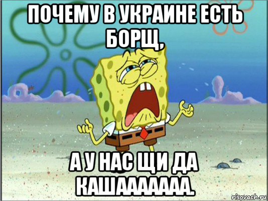 почему в украине есть борщ, а у нас щи да кашааааааа., Мем Спанч Боб плачет