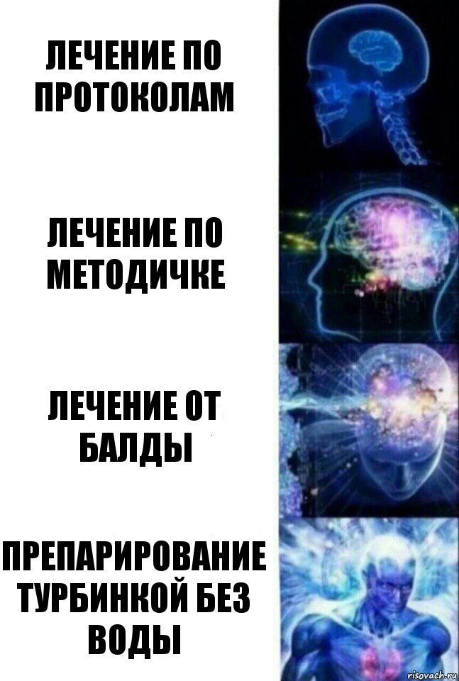 Лечение по протоколам Лечение по методичке Лечение от балды Препарирование турбинкой без воды, Комикс  Сверхразум