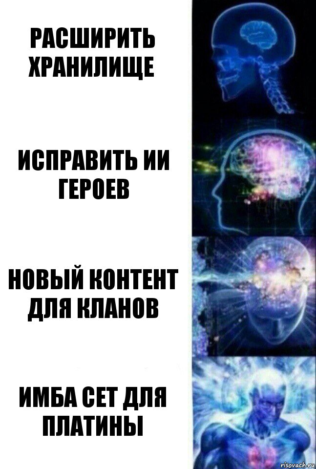 Расширить хранилище Исправить ИИ героев Новый контент для кланов Имба сет для Платины, Комикс  Сверхразум