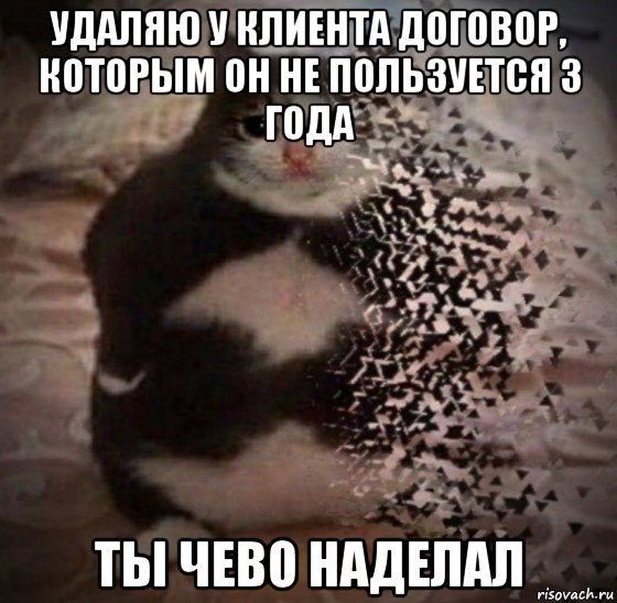 удаляю у клиента договор, которым он не пользуется 3 года ты чево наделал, Мем Ты чево наделал