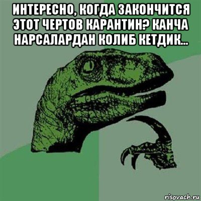 интересно, когда закончится этот чертов карантин? канча нарсалардан колиб кетдик... , Мем Филосораптор