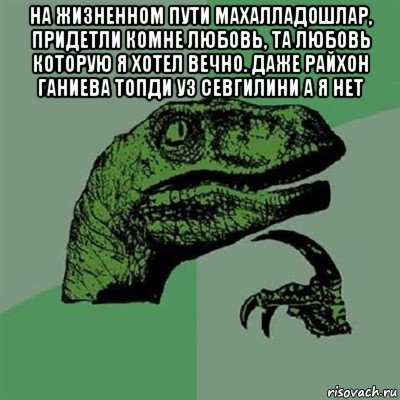 на жизненном пути махалладошлар, придетли комне любовь, та любовь которую я хотел вечно. даже райхон ганиева топди уз севгилини а я нет , Мем Филосораптор