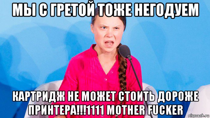 мы с гретой тоже негодуем картридж не может стоить дороже принтера!!!1111 mother fucker