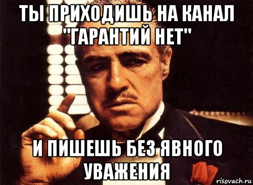 ты приходишь на канал "гарантий нет" и пишешь без явного уважения, Мем крестный отец