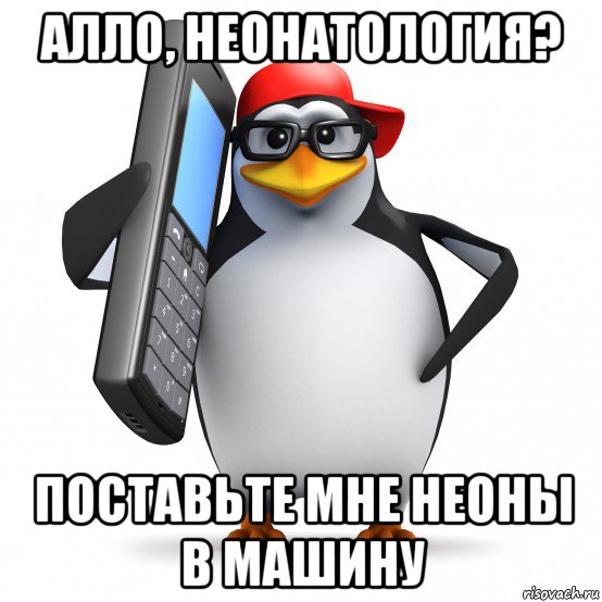 алло, неонатология? поставьте мне неоны в машину, Мем   Пингвин звонит