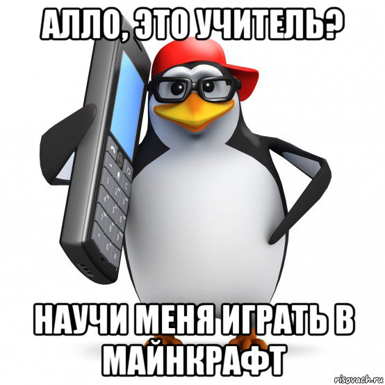 алло, это учитель? научи меня играть в майнкрафт, Мем   Пингвин звонит