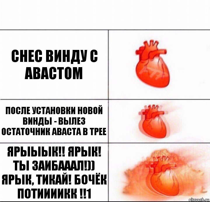 снес винду с авастом после установки новой винды - вылез остаточник аваста в трее ЯРЫЫЫК!! ЯРЫК! ТЫ ЗАИБАААЛ!)) ЯРЫК, ТИКАЙ! БОЧЁК ПОТИИИИКК !!1