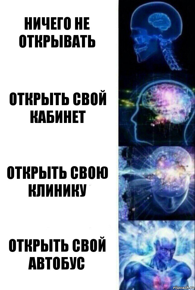 Ничего не открывать Открыть свой кабинет Открыть свою клинику Открыть свой автобус, Комикс  Сверхразум