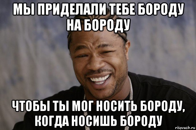 мы приделали тебе бороду на бороду чтобы ты мог носить бороду, когда носишь бороду, Мем Xzibit