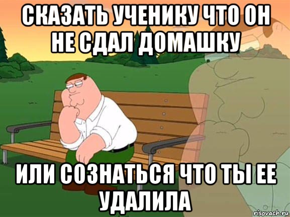 сказать ученику что он не сдал домашку или сознаться что ты ее удалила, Мем Задумчивый Гриффин