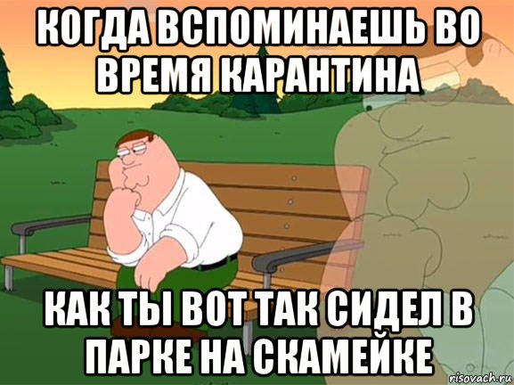 когда вспоминаешь во время карантина как ты вот так сидел в парке на скамейке, Мем Задумчивый Гриффин