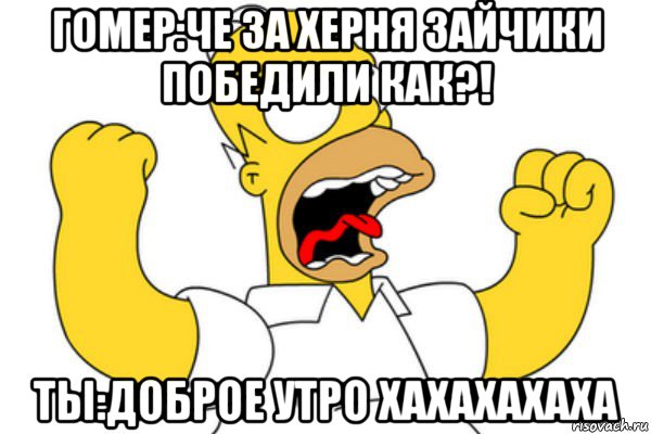 гомер:че за херня зайчики победили как?! ты:доброе утро хахахахаха, Мем Разъяренный Гомер