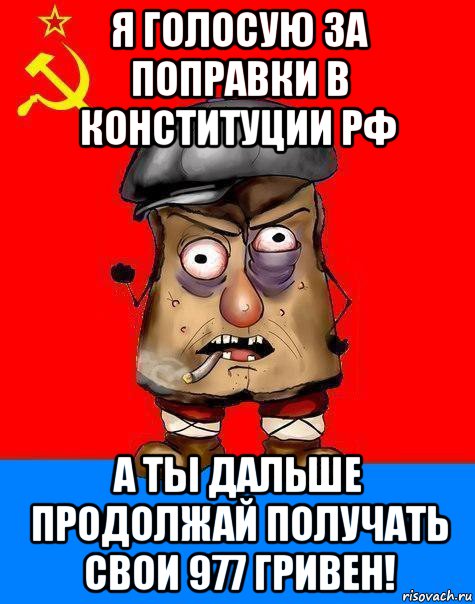 я голосую за поправки в конституции рф а ты дальше продолжай получать свои 977 гривен!, Мем Малорашка