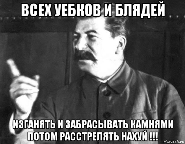 всех уебков и блядей изганять и забрасывать камнями потом расстрелять нахуй !!!, Мем  Сталин пригрозил пальцем