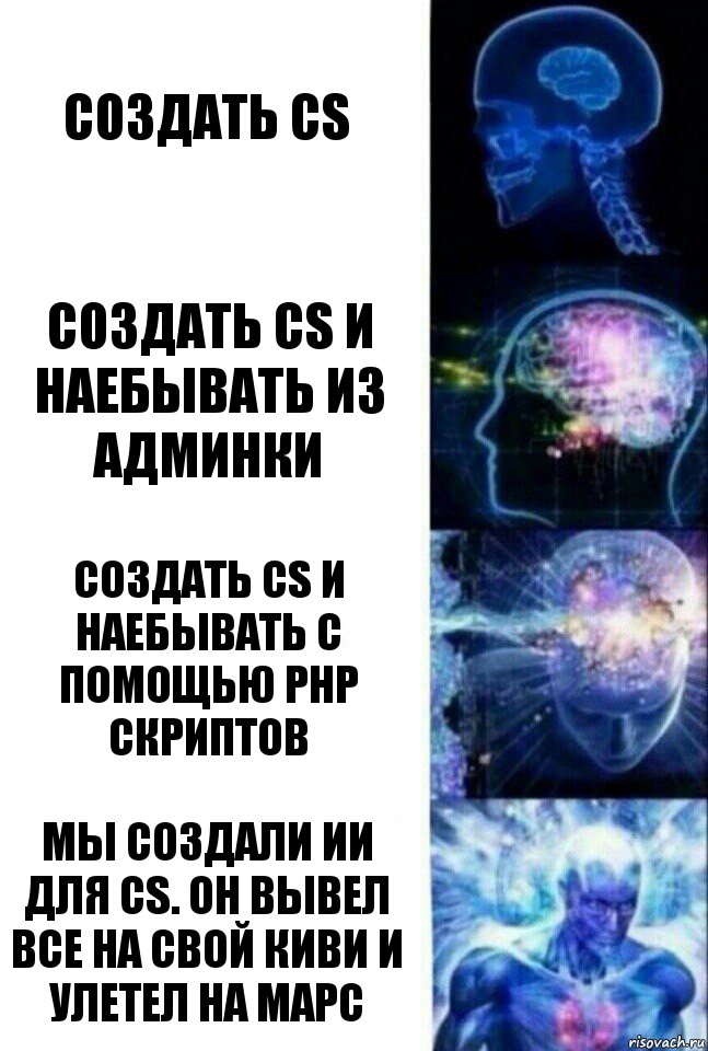 Создать CS Создать CS и наебывать из админки Создать CS и наебывать с помощью PHP скриптов Мы создали ИИ для CS. Он вывел все на свой киви и улетел на марс, Комикс  Сверхразум