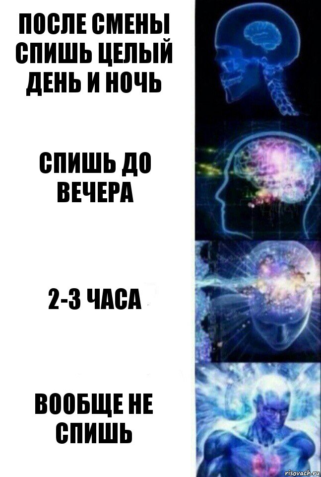 После смены спишь целый день и ночь Спишь до вечера 2-3 часа Вообще не спишь, Комикс  Сверхразум