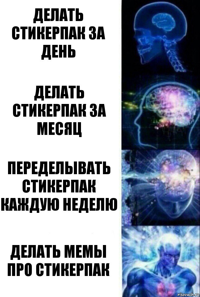 Делать стикерпак за день Делать стикерпак за месяц Переделывать стикерпак каждую неделю Делать мемы про стикерпак, Комикс  Сверхразум