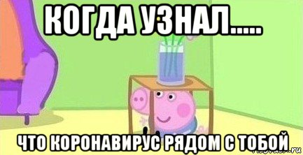 когда узнал..... что коронавирус рядом с тобой, Мем  Свинка пеппа под столом