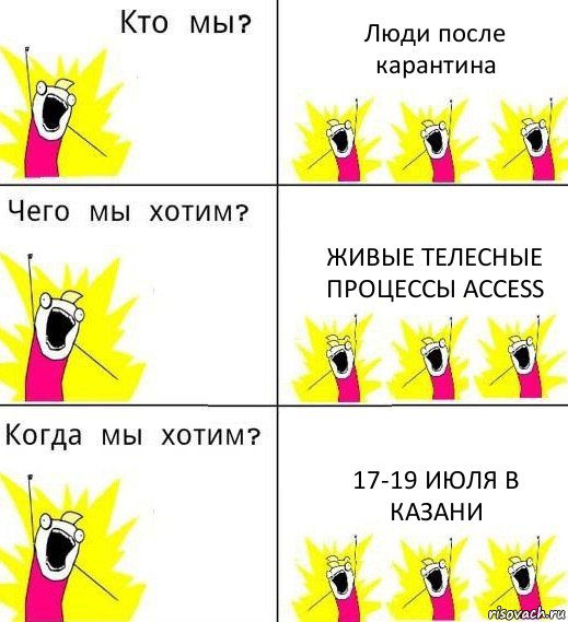 Люди после карантина Живые телесные процессы Access 17-19 июля в Казани, Комикс Что мы хотим