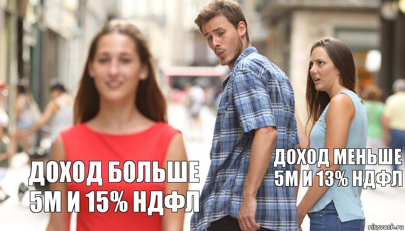  доход меньше 5М и 13% ндфл доход больше 5М и 15% ндфл, Комикс      Парень засмотрелся на другую девушку